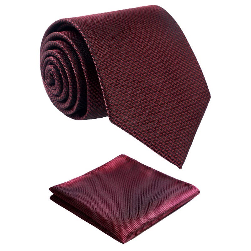 fortunatever Mens Solid Neckties,Burgundy Red Ties For Men With Pocket Square+Gift Box,58"Ã—3.35" - Image 1